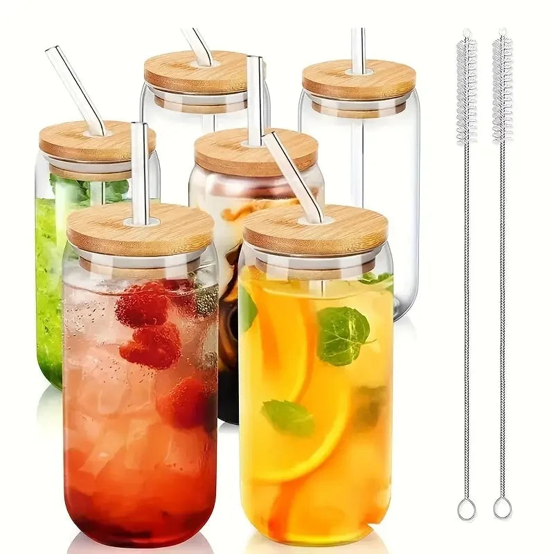 4/6 pieces, glass cup, 17.8 oz/550 ml Mason glass cup with bamboo lid,