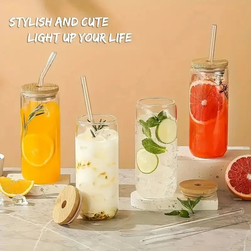 4/6 pieces, glass cup, 17.8 oz/550 ml Mason glass cup with bamboo lid,