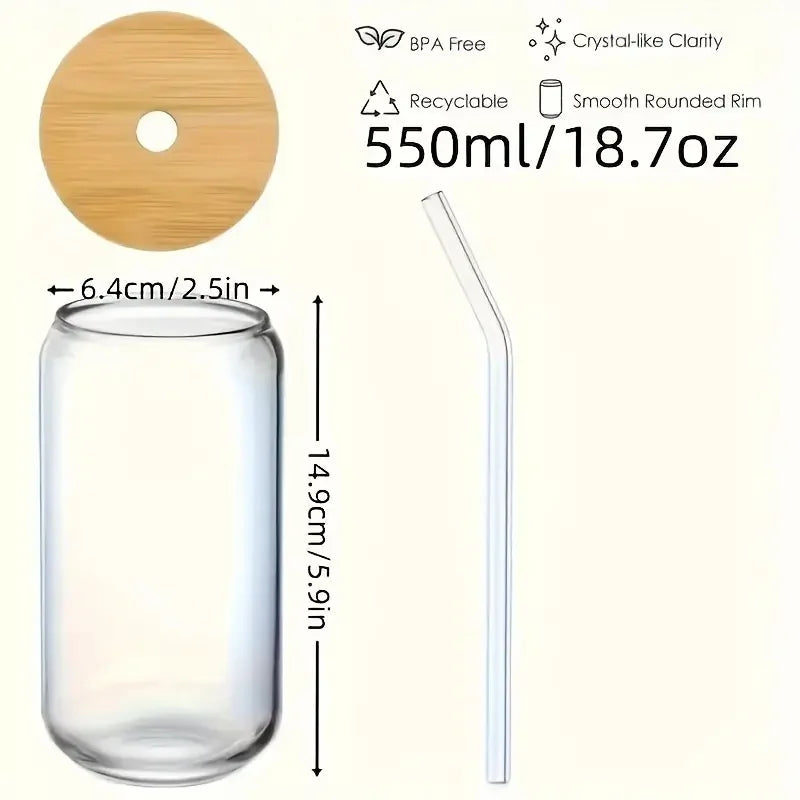 4/6 pieces, glass cup, 17.8 oz/550 ml Mason glass cup with bamboo lid,