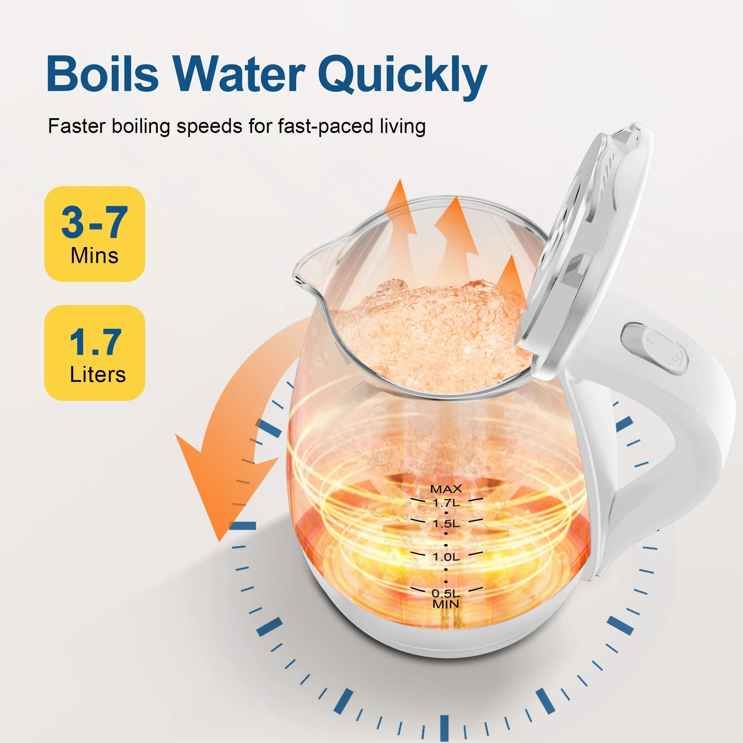 Electric Tea Kettle - 1.7L Borosilicate Glass Electric Kettle with LED Indicator