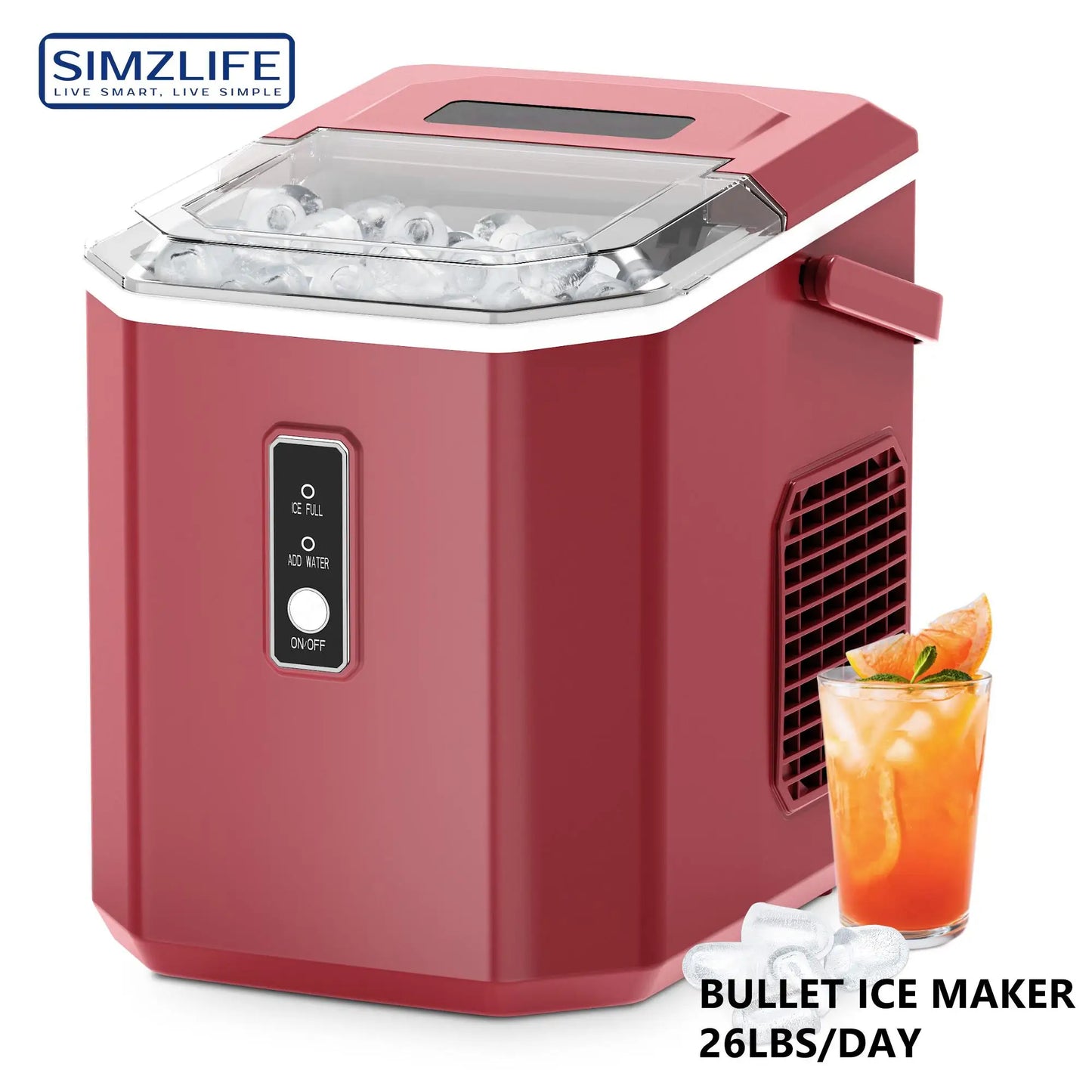 Ice Maker Countertop , 26.5 lbs/24H, 9 Cubes in 6 Mins, Portable Ice Maker with Handle