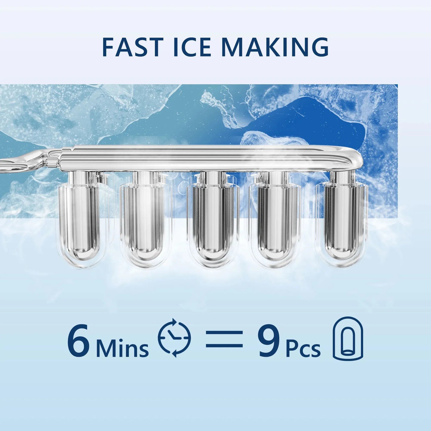 Ice Maker Countertop , 26.5 lbs/24H, 9 Cubes in 6 Mins, Portable Ice Maker with Handle