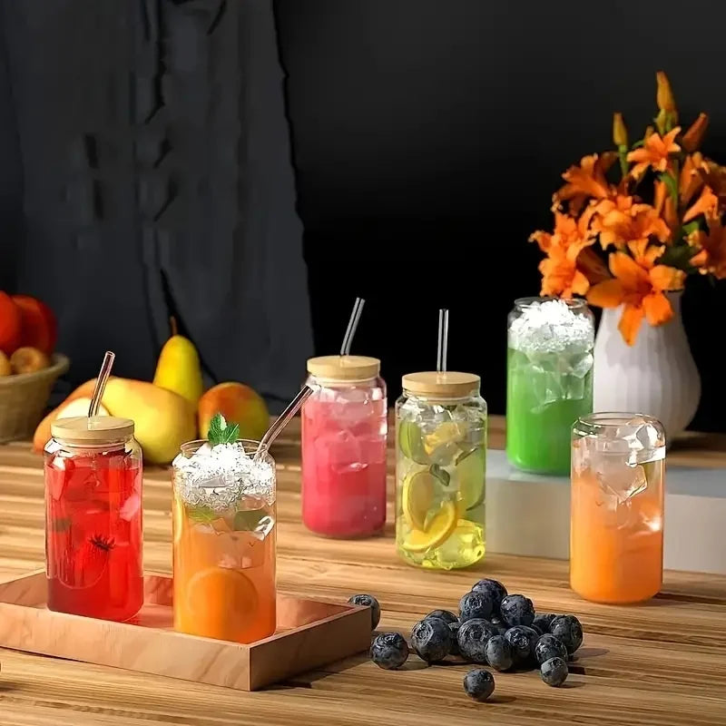 4/6 pieces, glass cup, 17.8 oz/550 ml Mason glass cup with bamboo lid,