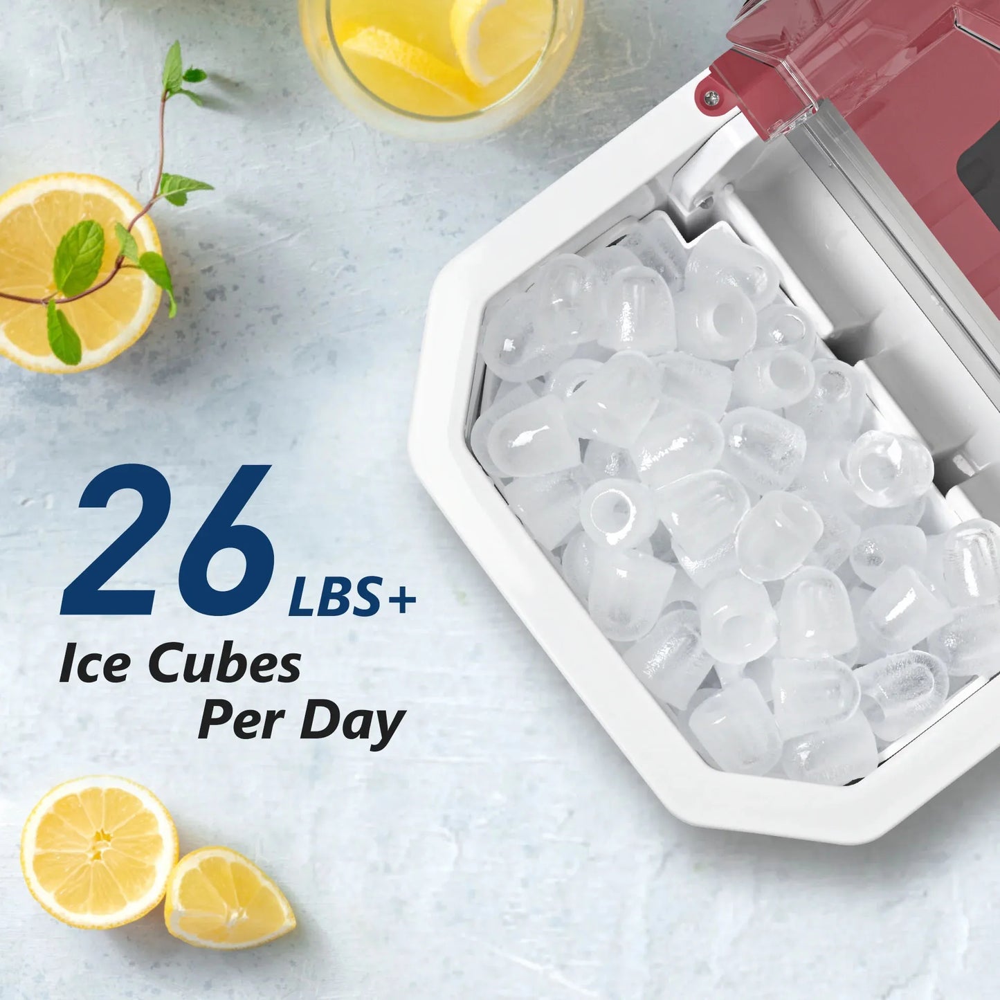 Ice Maker Countertop , 26.5 lbs/24H, 9 Cubes in 6 Mins, Portable Ice Maker with Handle