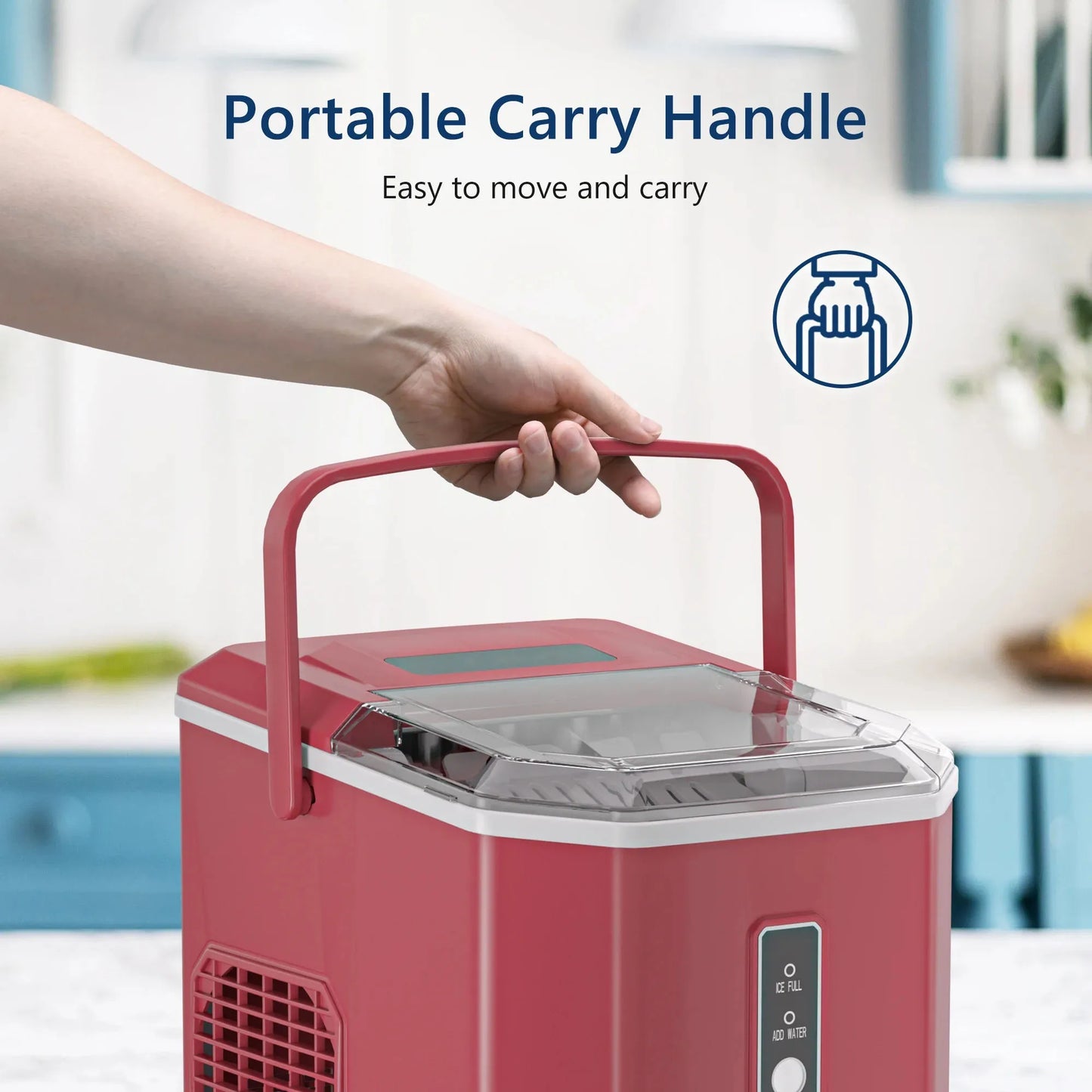 Ice Maker Countertop , 26.5 lbs/24H, 9 Cubes in 6 Mins, Portable Ice Maker with Handle