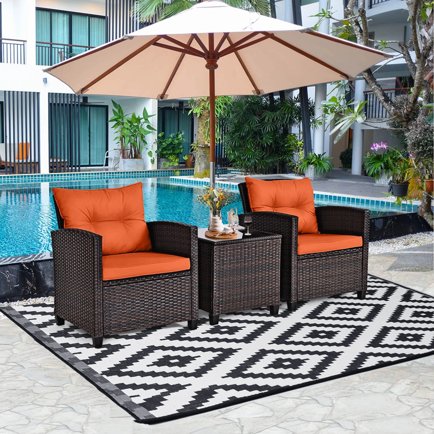 3 PCS Rattan Furniture Set with cushions