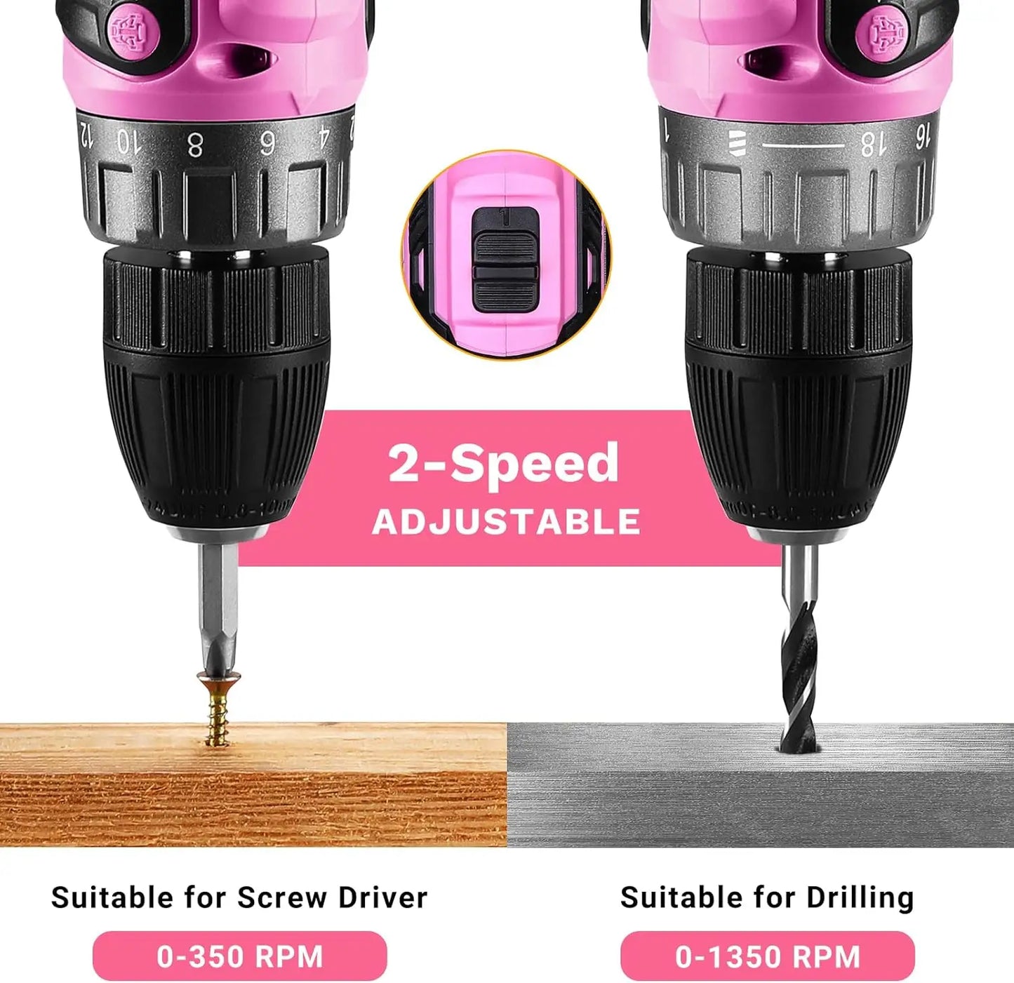 Pink Cordless Drill 20V Electric Power for Women