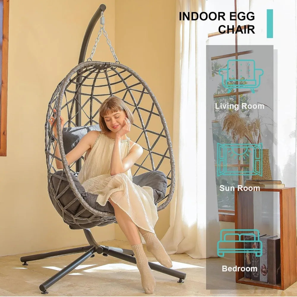 Egg Swing Chair with Stand, Indoor/Outdoor with Cushions