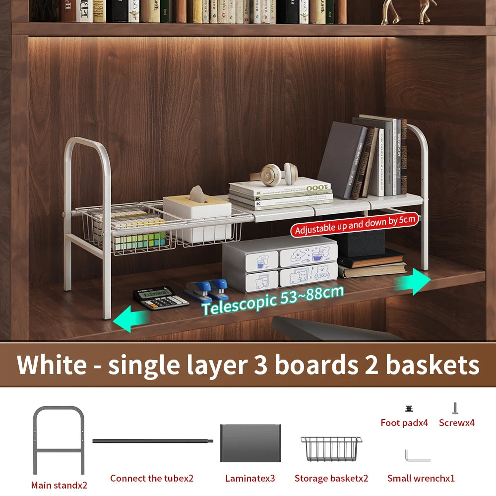 Set Expandable Cabinet Shelf Organizer Storage Rack With Removable Baskets