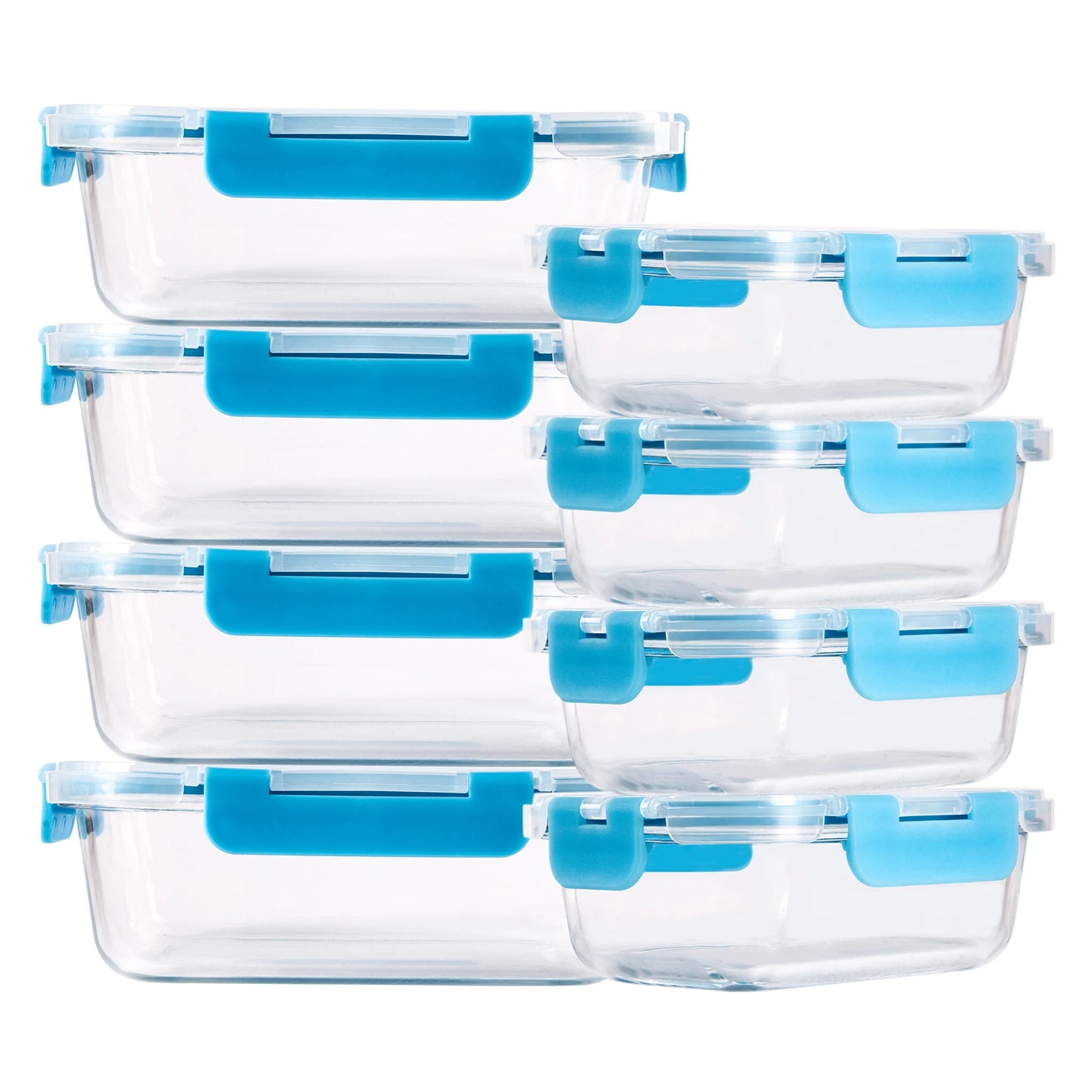 BPA free, 8-Piece Glass Food Storage Containers Set, Leakproof, Microwave & Oven Safe