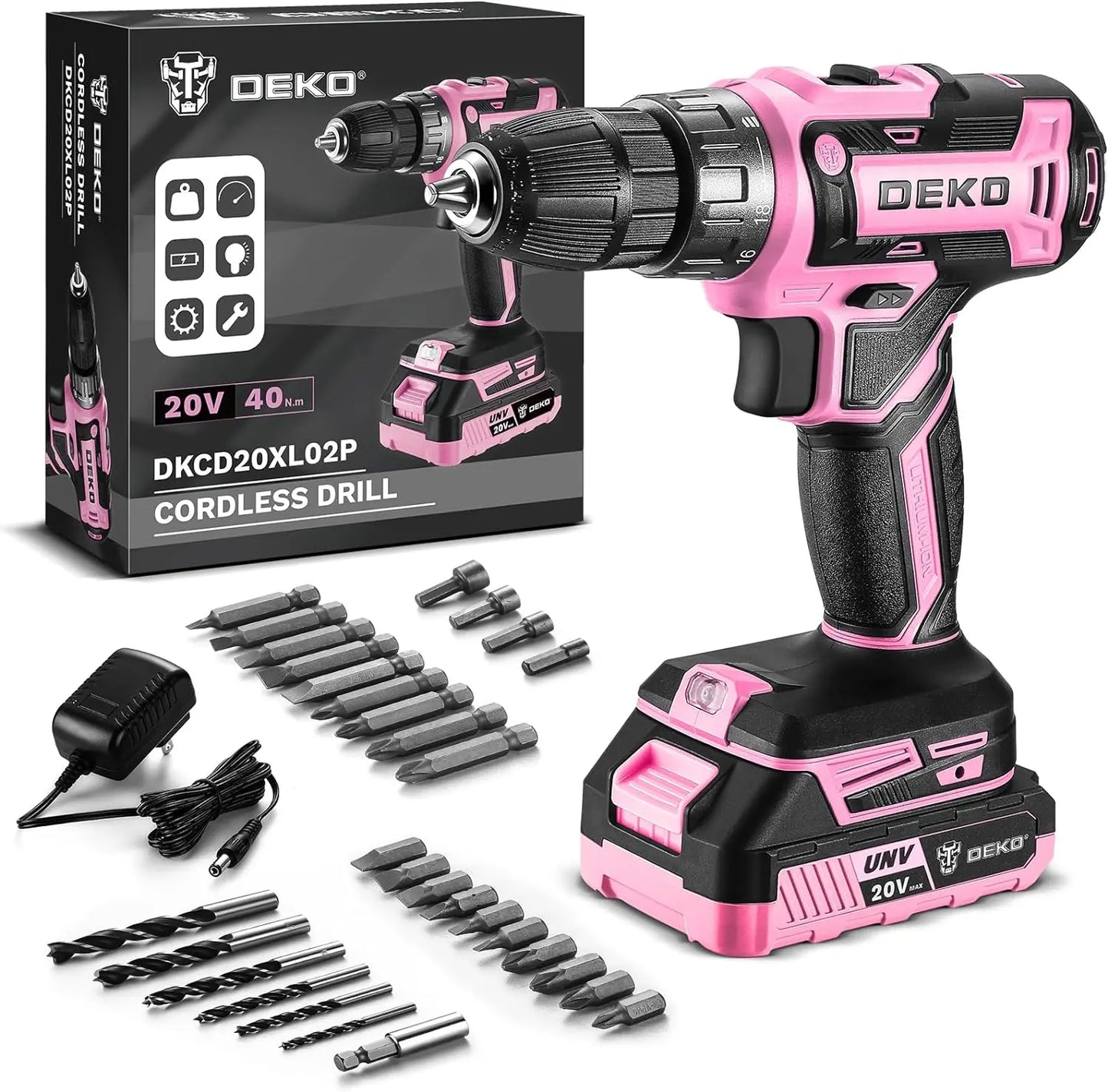 Pink Cordless Drill 20V Electric Power for Women