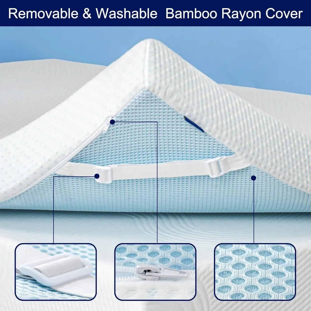 4 Inch Gel-Infused Memory Foam Mattress Cooling Bed Topper Pad Removable Fitted Cover Ventilated Design