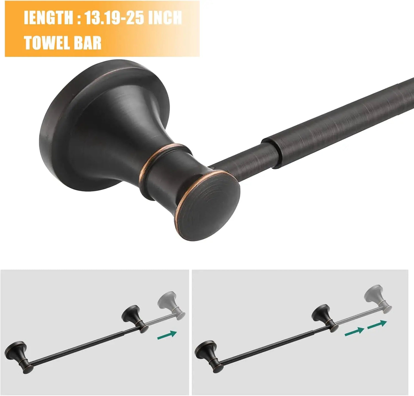 Oil Rubbed Bronze 4-Piece Bathroom Bath Set, Wall Mount Bathroom Hardware Fixture (Adjustable Towel Bar Rack, Towel Ring Holder