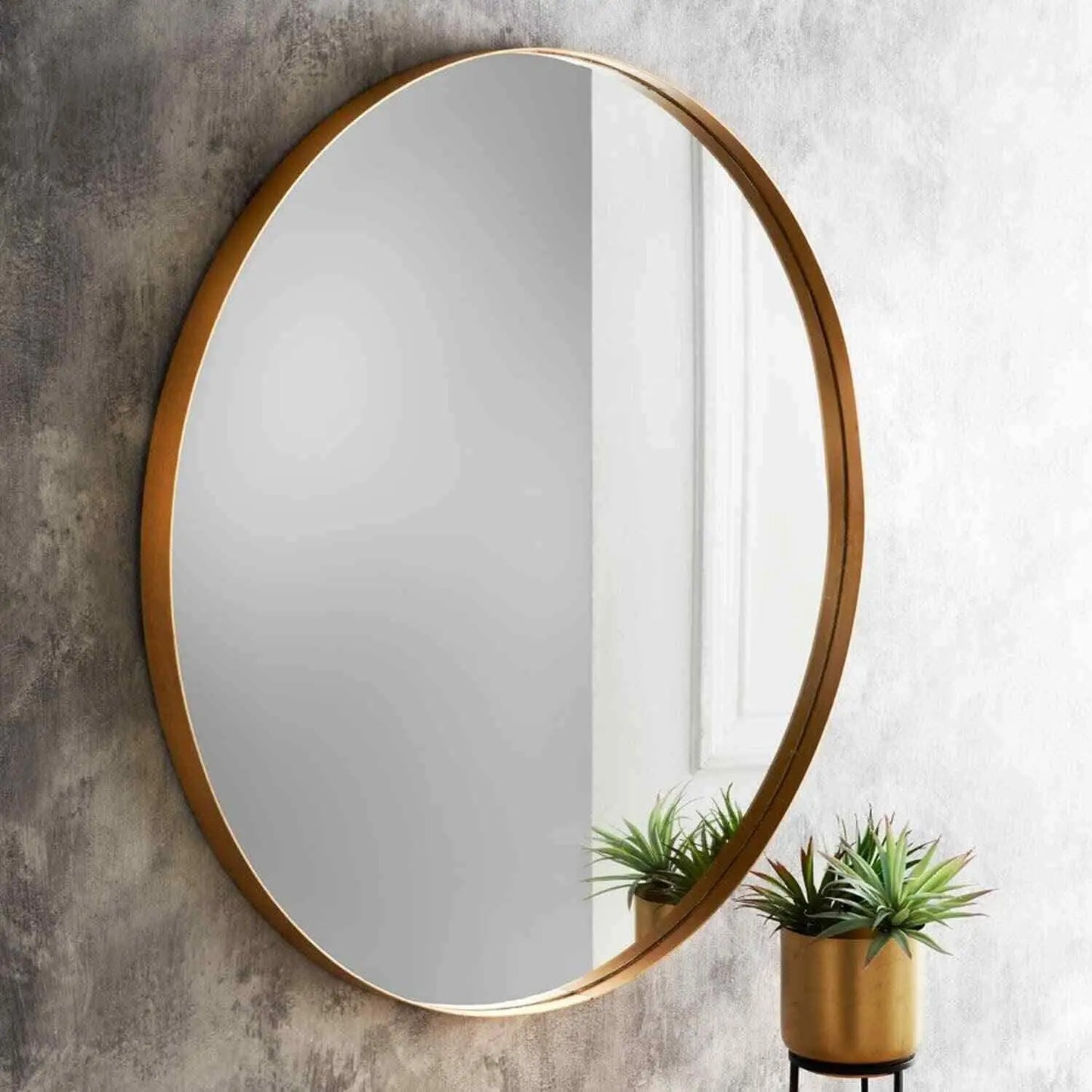Oval Wall Mounted Vanity Mirror with Brushed Brass Frame