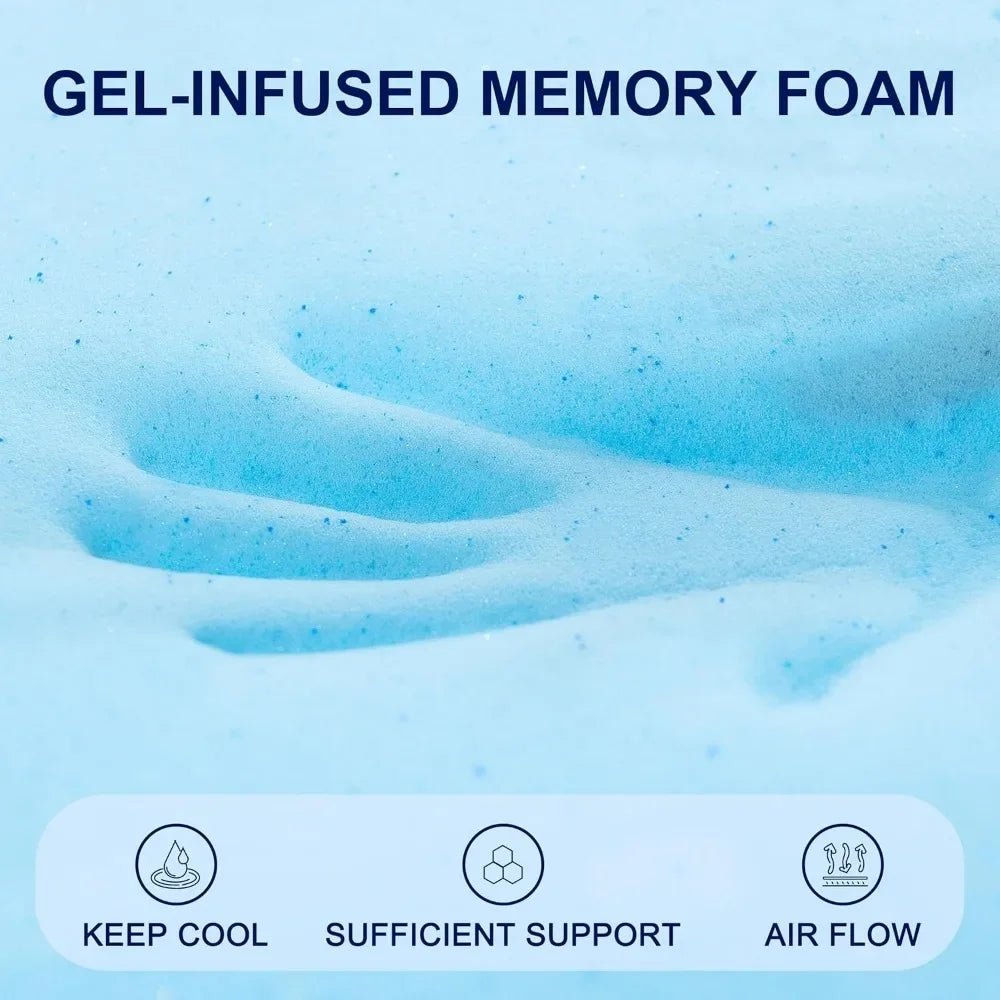 4 Inch Gel-Infused Memory Foam Mattress Cooling Bed Topper Pad Removable Fitted Cover Ventilated Design