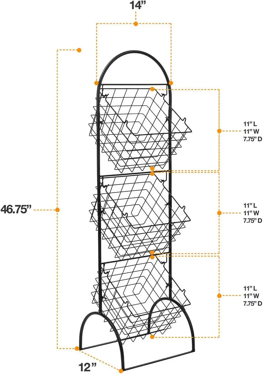 3-Tier Metal Wire Market Basket Storage Stand for Fruit, Vegetables, Snacks, Toiletries