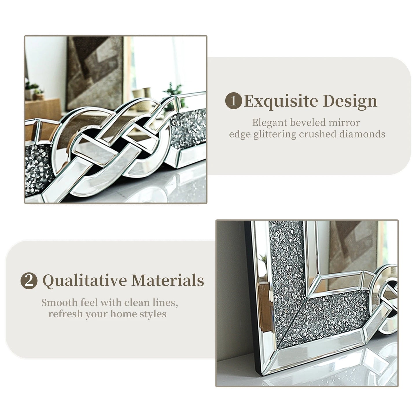 Crushed Diamond Wall Mirror, Decorative Glam Bling Crystal Frame Edge