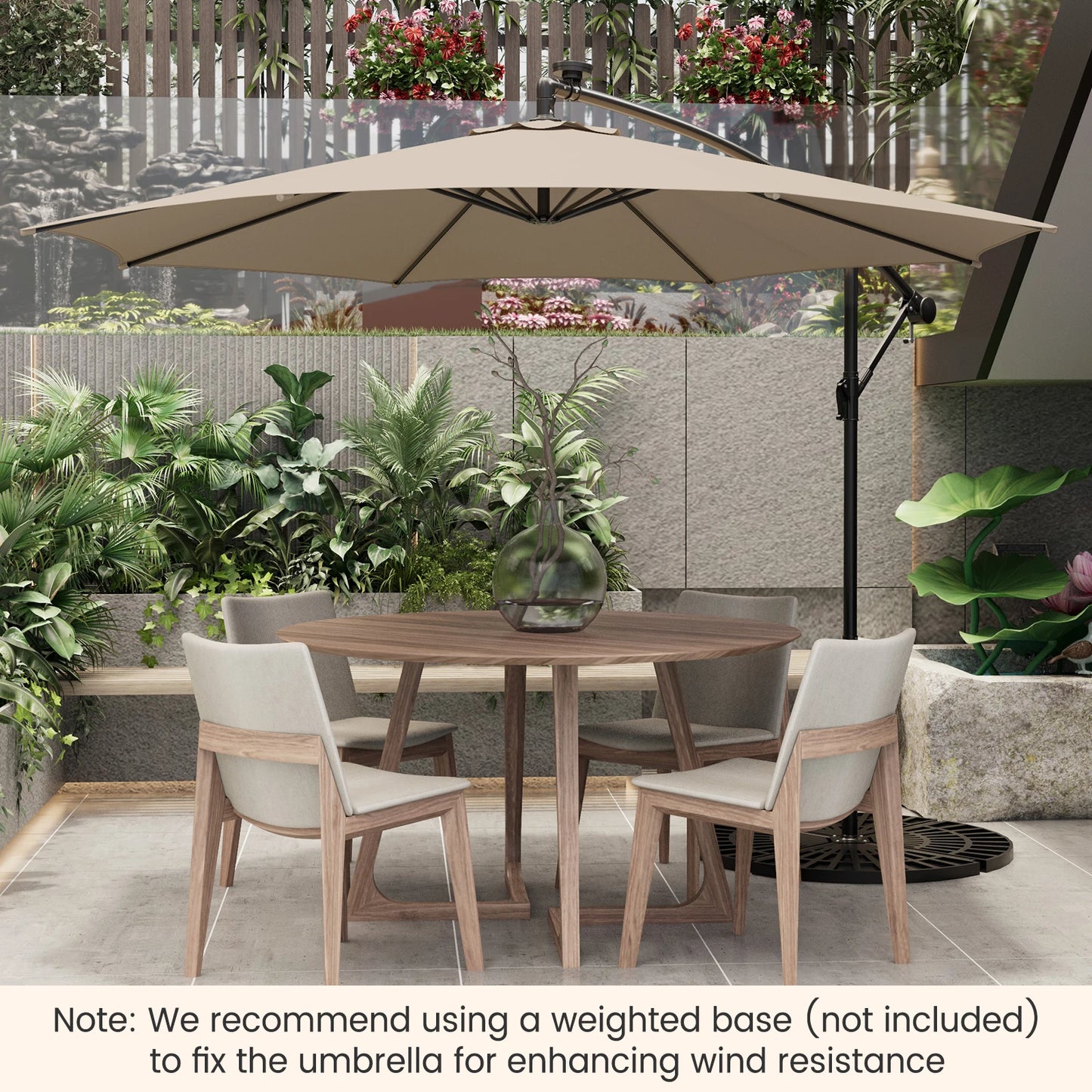 10FT Patio Solar-Lighted 112 LED Cantilever Offset Umbrella Crank Tilt