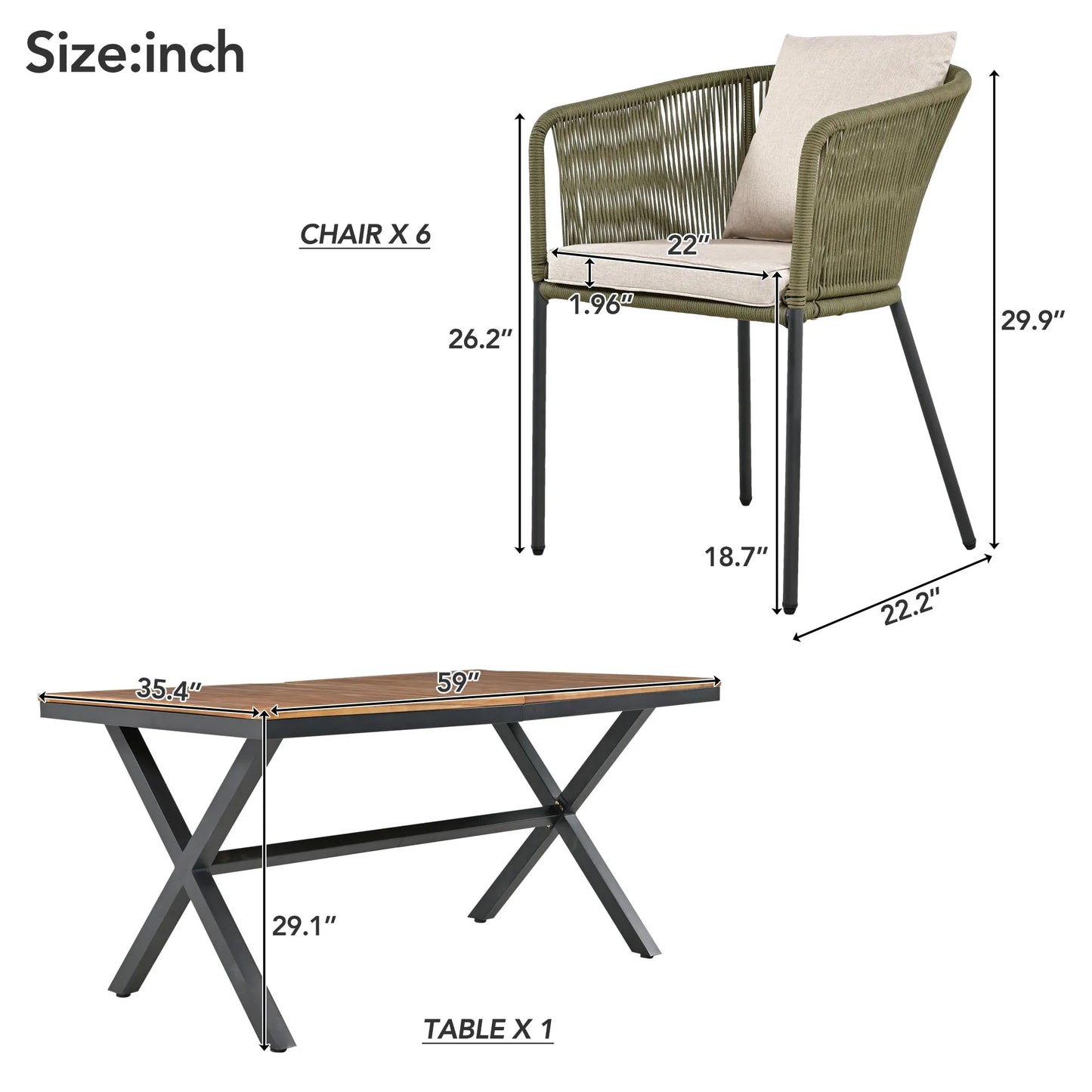 7 Pieces Patio Dining Set, All-Weather Outdoor Furniture Set with table and chairs