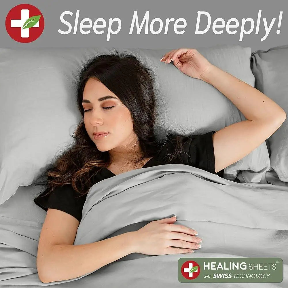 Silver Ion Linen Bed Sheet Set Eucalyptus Cooling Soft Breathable Moisture Wicking, Deep Pocket, Hypoallergenic