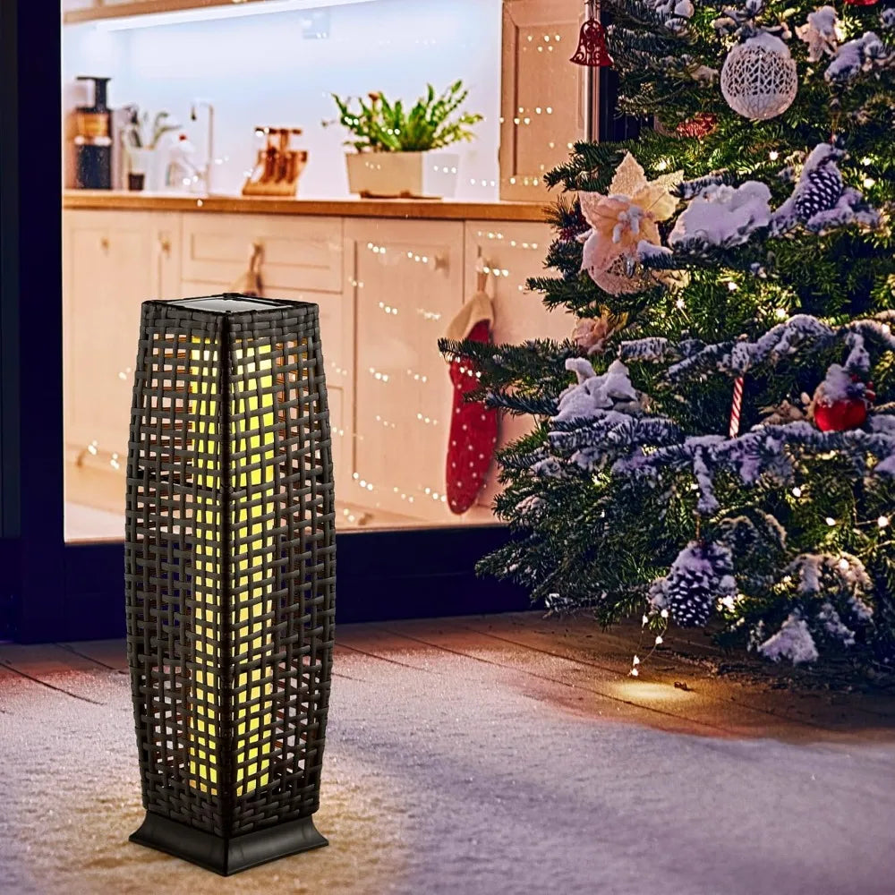2-Piece Outdoor Solar Powered Floor Lamps, Waterproof Wicker with Auto On/Off LED Light