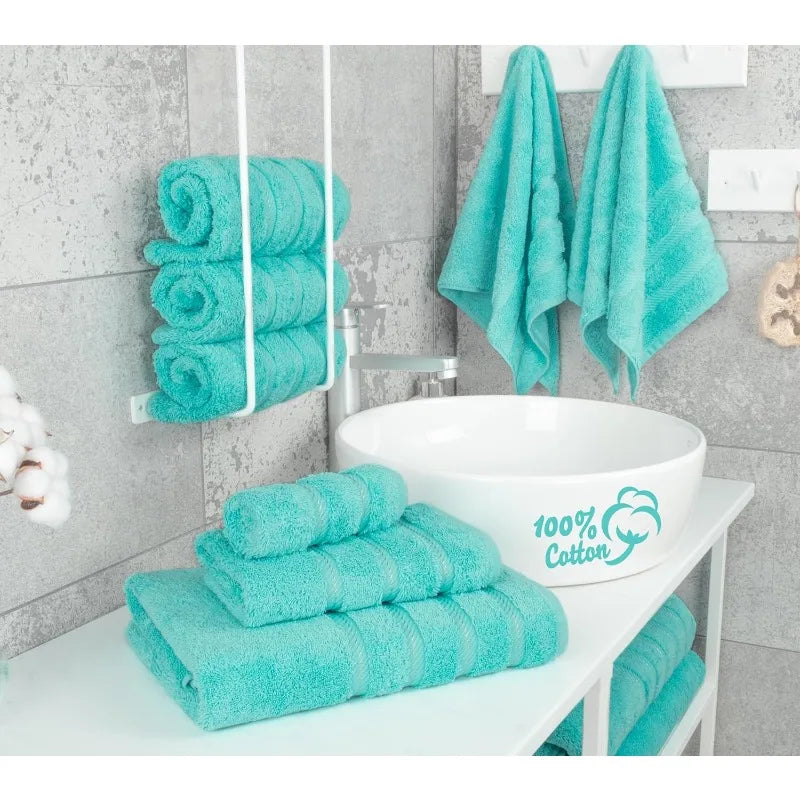 Luxury 6 Piece Towel Set, 2 Bath Towels 2 Hand Towels 2 Washcloths,100% Cotton Turkish