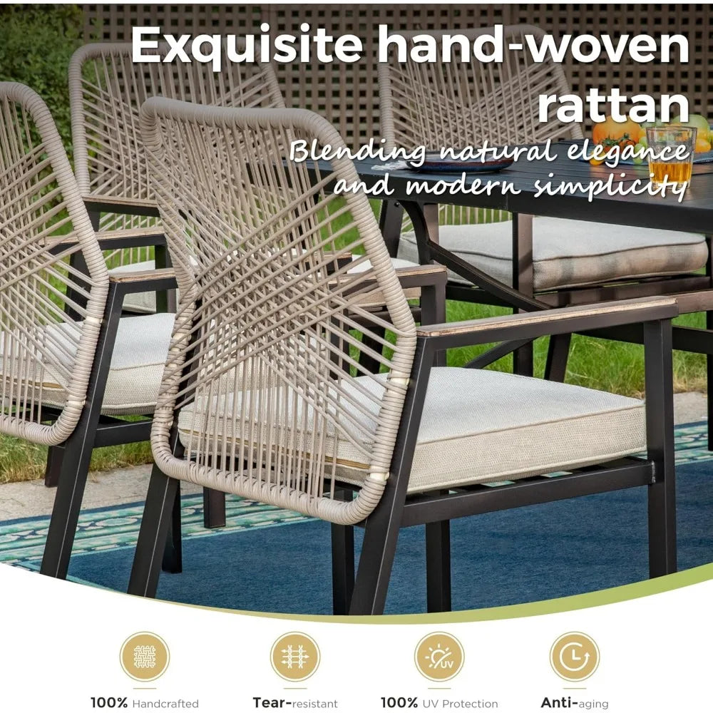 5 PC wicker, upholstered cane chairs and a 42-inch round table