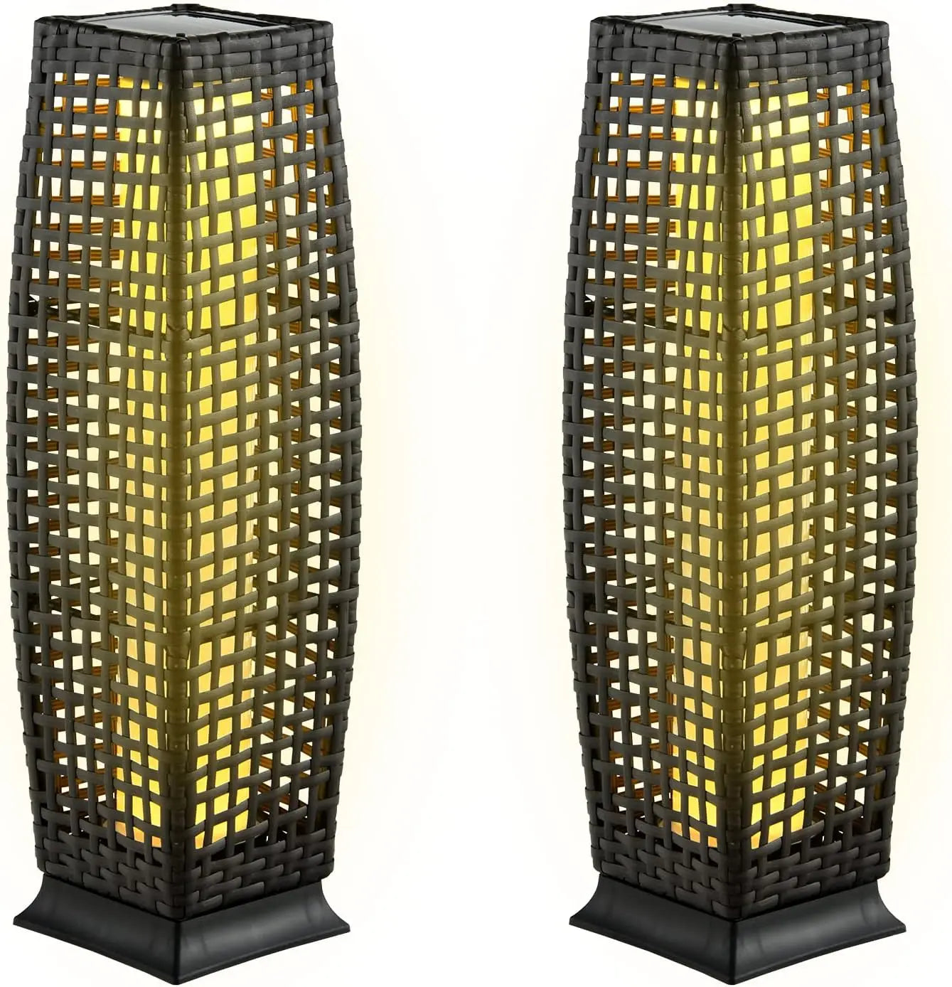 2-Piece Outdoor Solar Powered Floor Lamps, Waterproof Wicker with Auto On/Off LED Light
