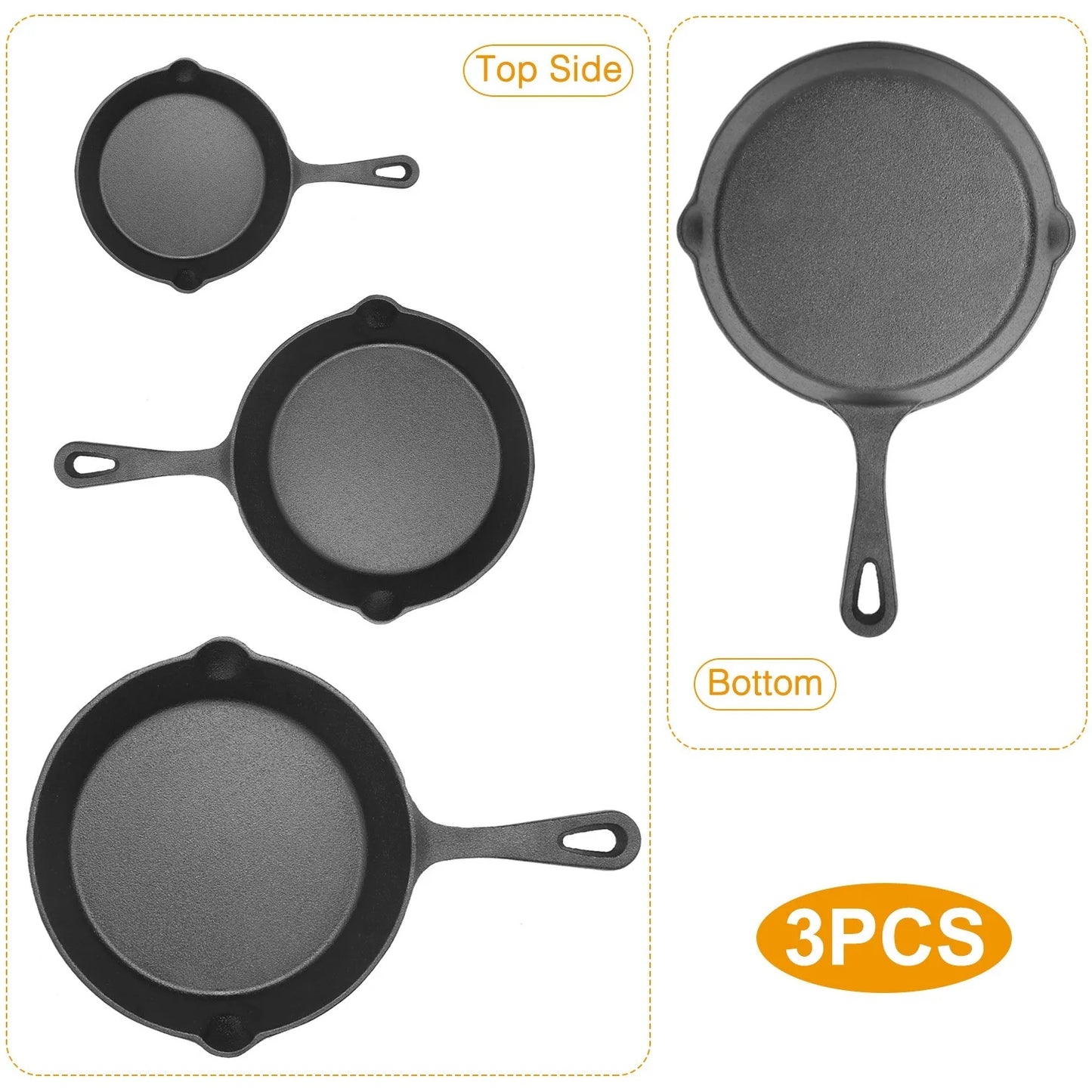 Pre-Seasoned Cast Iron Skillet Set 6/8/10in Oven Safe Cookware