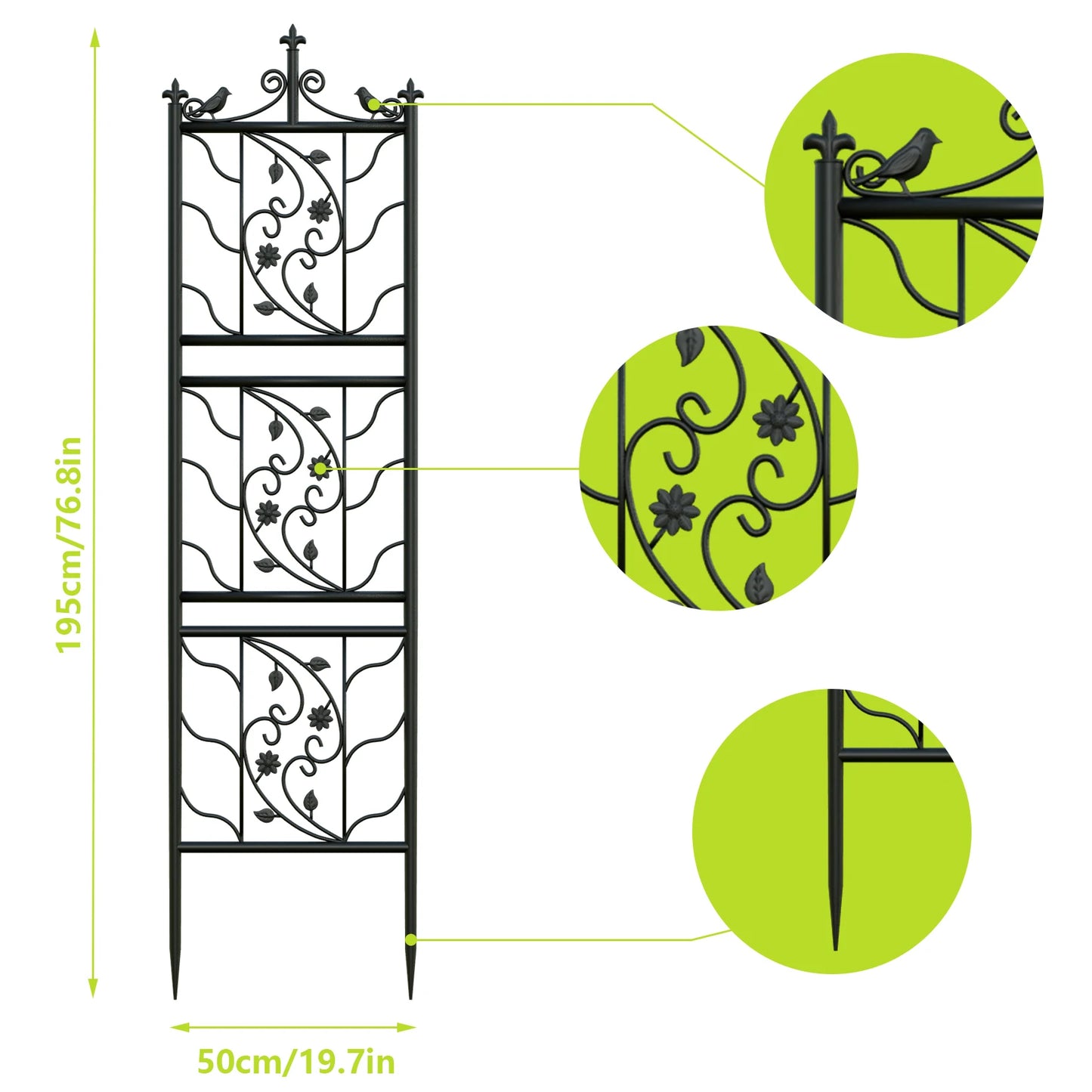 71 inch Garden Trellis, Outdoor Metal Fence Lattice Panel for Climbing Plant Flower