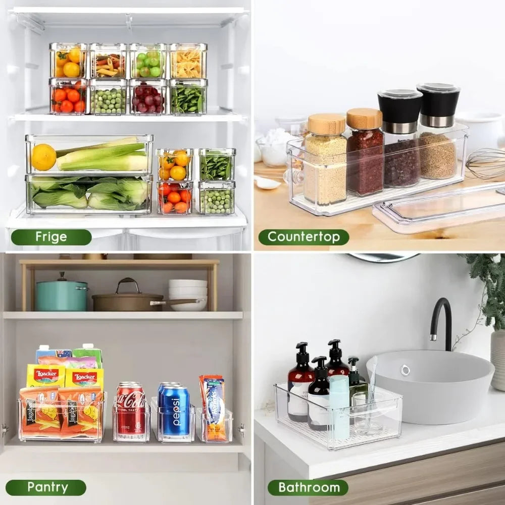 BPA Free, 14 Pack Fridge Organizer, Stackable Refrigerator Organizer Bins with Lids