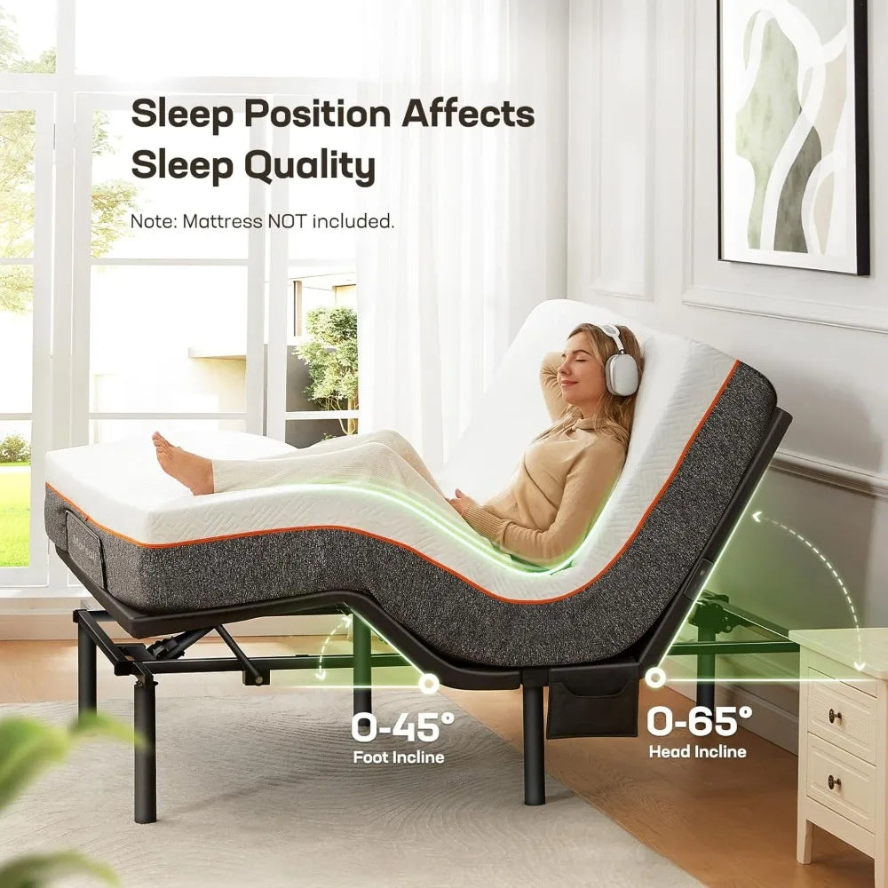 Queen Adjustable Bed Base Frame, 4 USB Ports, Wireless Remote Control.
