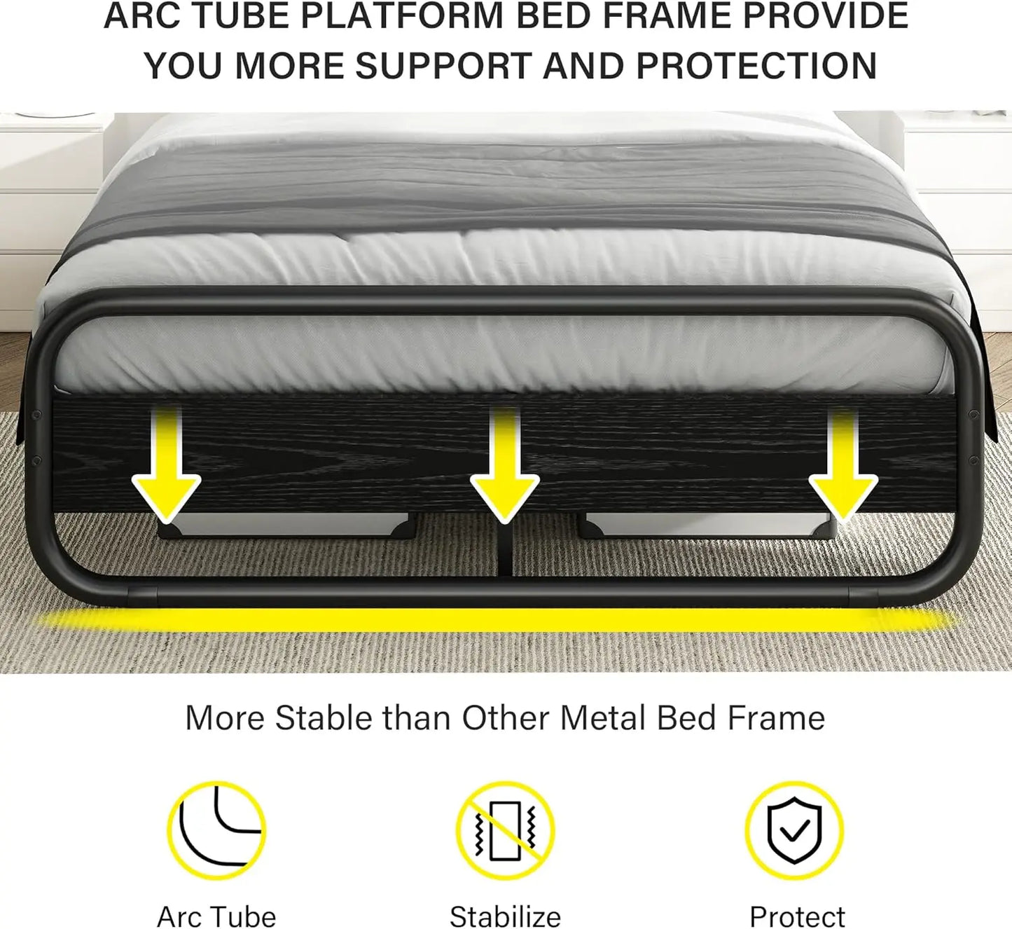 King Size Metal Bed Frame with LED Headboard and Footboard, Rustic Industrial Heavy Frame