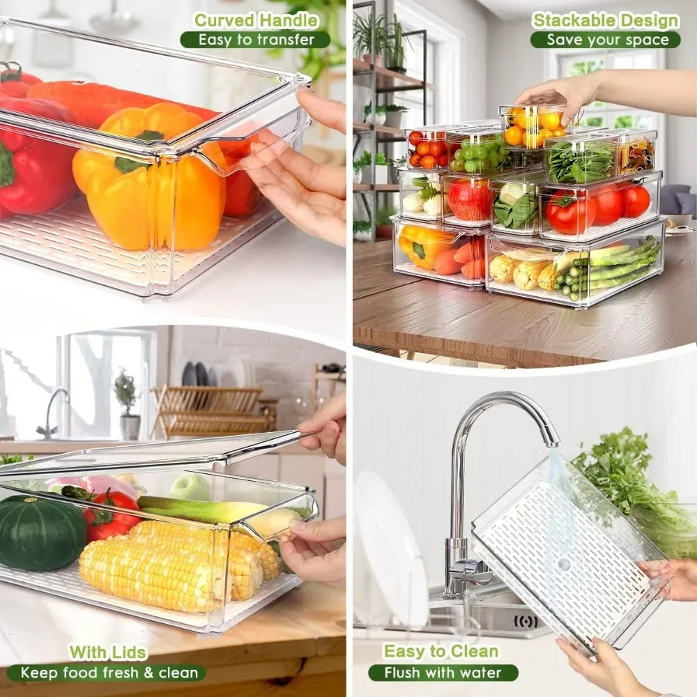 BPA Free, 14 Pack Fridge Organizer, Stackable Refrigerator Organizer Bins with Lids