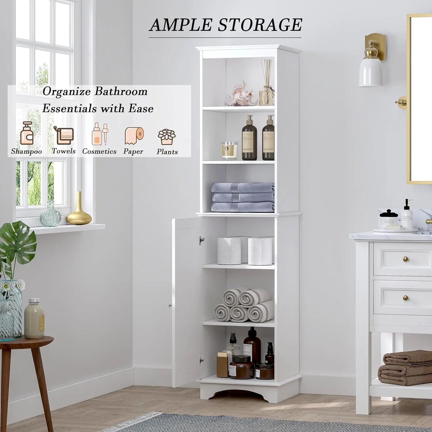 Freestanding Storage Cabinet with Three Tier Shelves