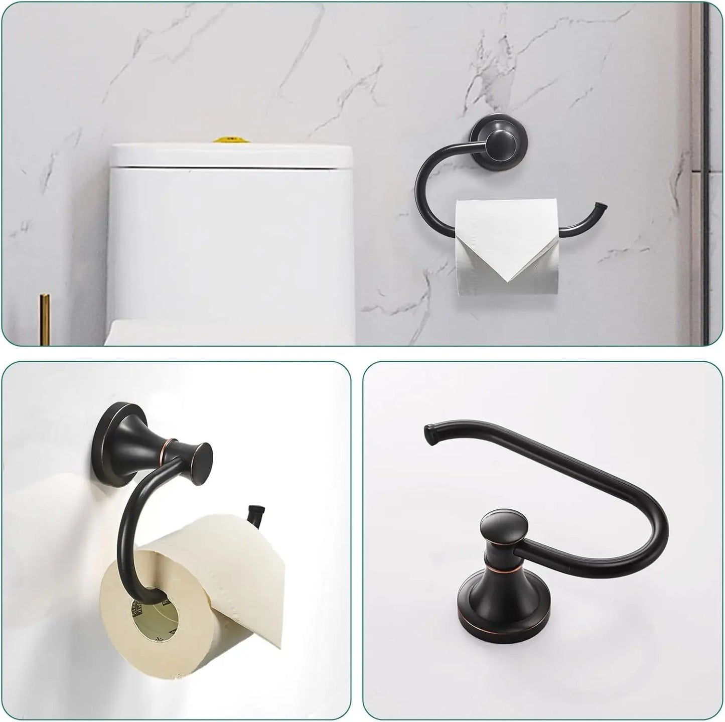 Oil Rubbed Bronze 4-Piece Bathroom Bath Set, Wall Mount Bathroom Hardware Fixture (Adjustable Towel Bar Rack, Towel Ring Holder