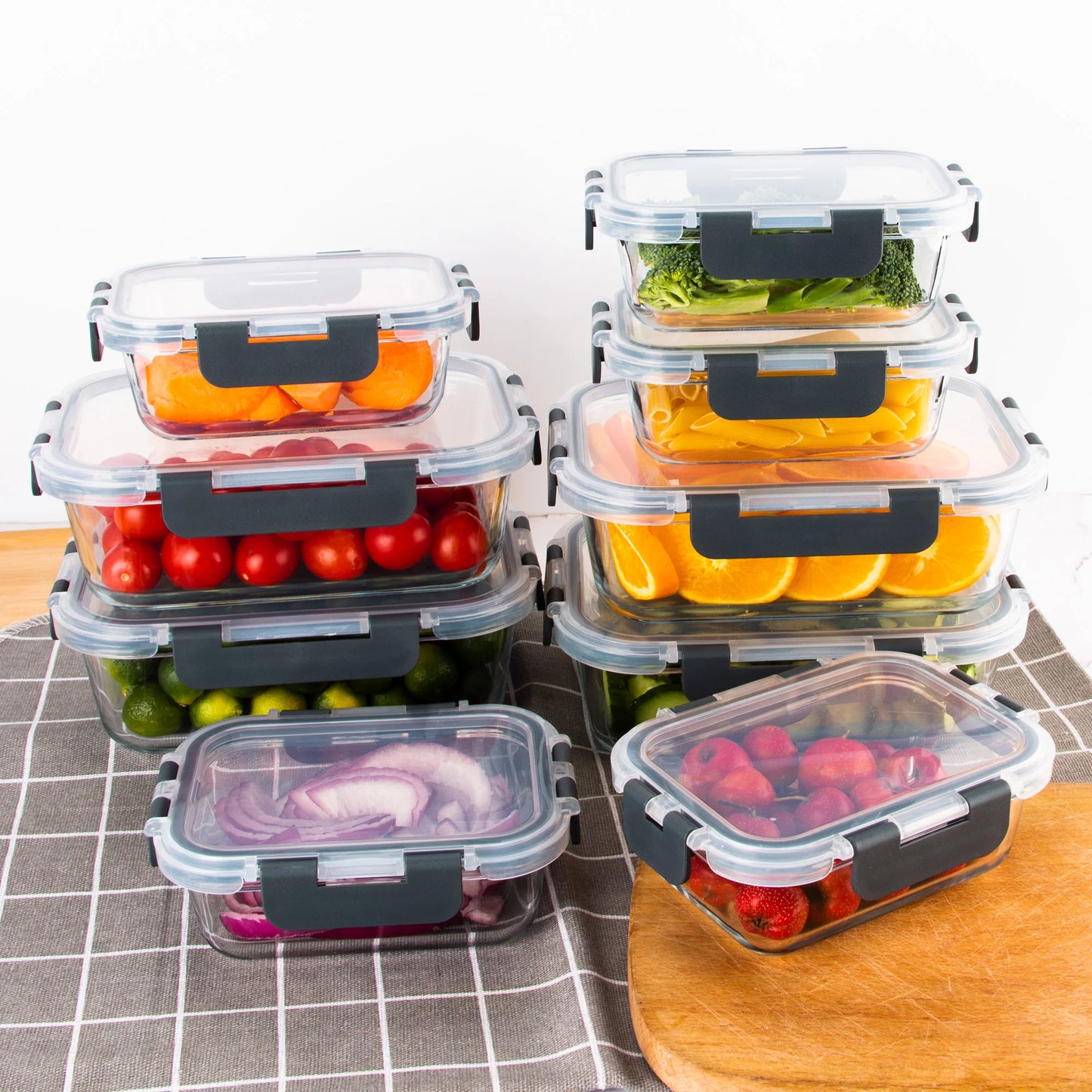 BPA free, 8-Piece Glass Food Storage Containers Set, Leakproof, Microwave & Oven Safe