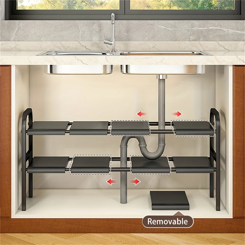 Set Expandable Cabinet Shelf Organizer Storage Rack With Removable Baskets