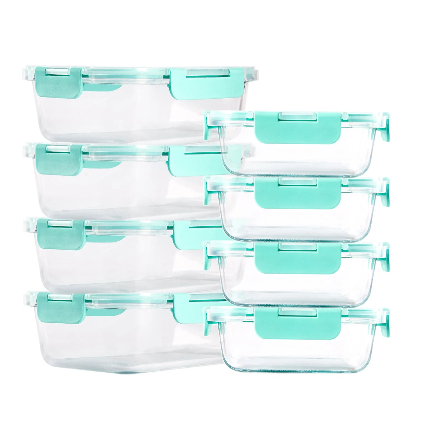 BPA free, 8-Piece Glass Food Storage Containers Set, Leakproof, Microwave & Oven Safe