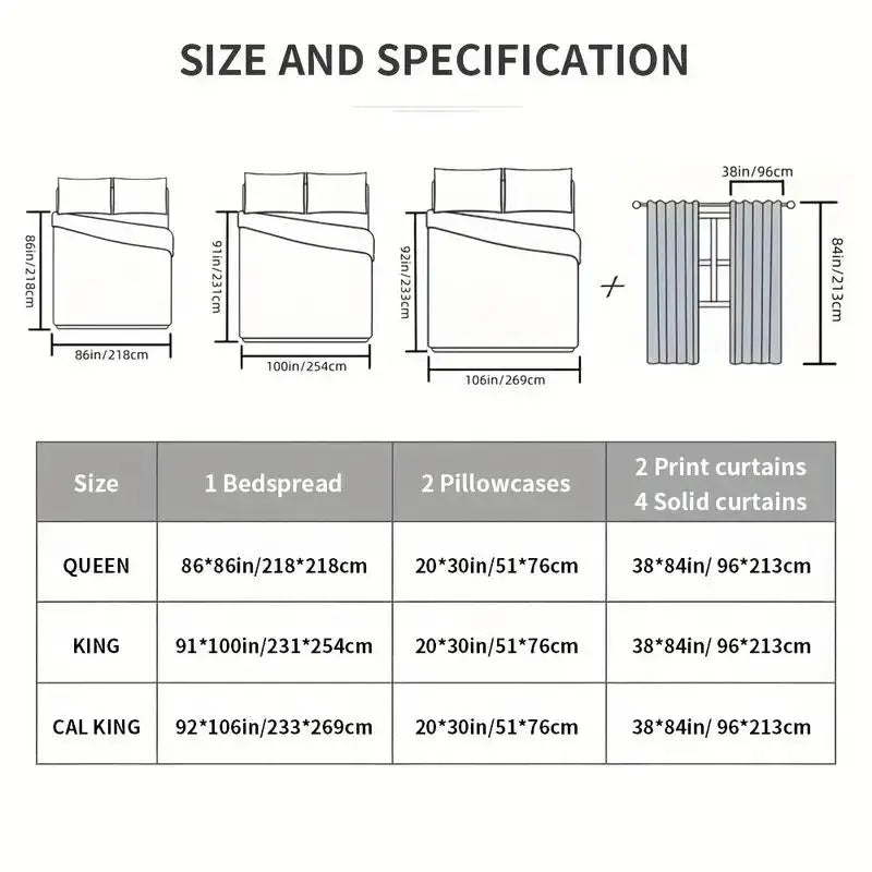 9 Piece Bedspread Set, Blue and White Flower, Inner Filling, Warmth, 3 Piece (1 * Bedspread, 2 * Pillowcase) 6 Piece Curtain Set (2 * Printed Curtain, 4 * Solid Curtain) Bedroom, 86*95.1inch *100 Inch 92*106inch