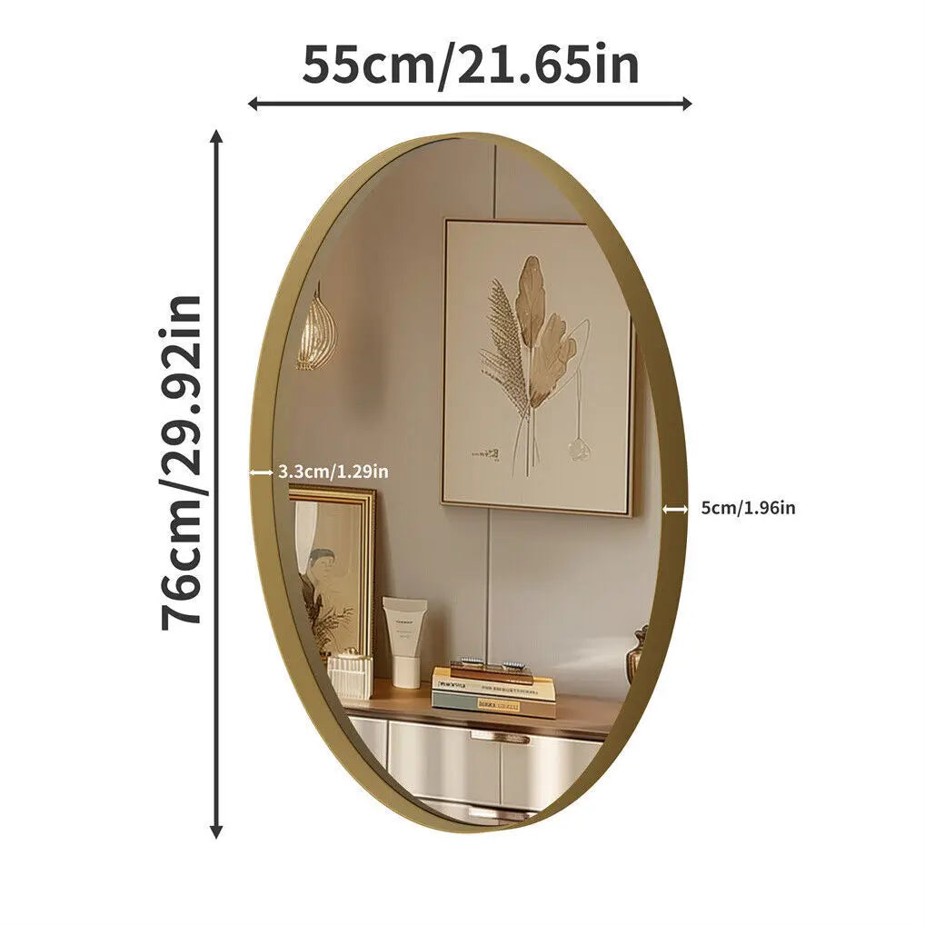 Oval Wall Mounted Vanity Mirror with Brushed Brass Frame