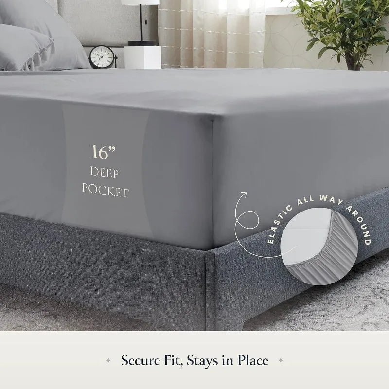 Luxury 6 Piece Bed Sheets for Queen Size Bed & Pillowcase Set, Wrinkle Free