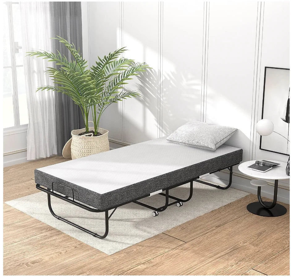 Folding Bed with Mattress Guest Beds, Cot Size Rollaway Beds for Adults with Luxurious Memory 5 Inch Foam Mattress