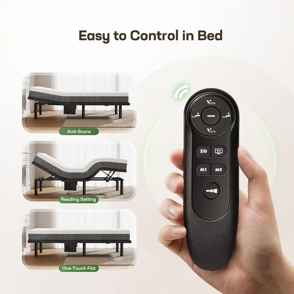 Queen Adjustable Bed Base Frame, 4 USB Ports, Wireless Remote Control.