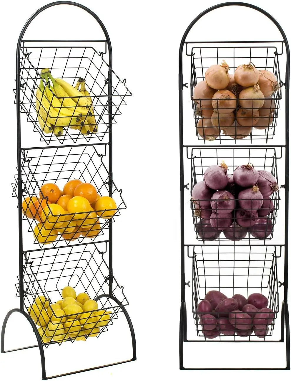 3-Tier Metal Wire Market Basket Storage Stand for Fruit, Vegetables, Snacks, Toiletries