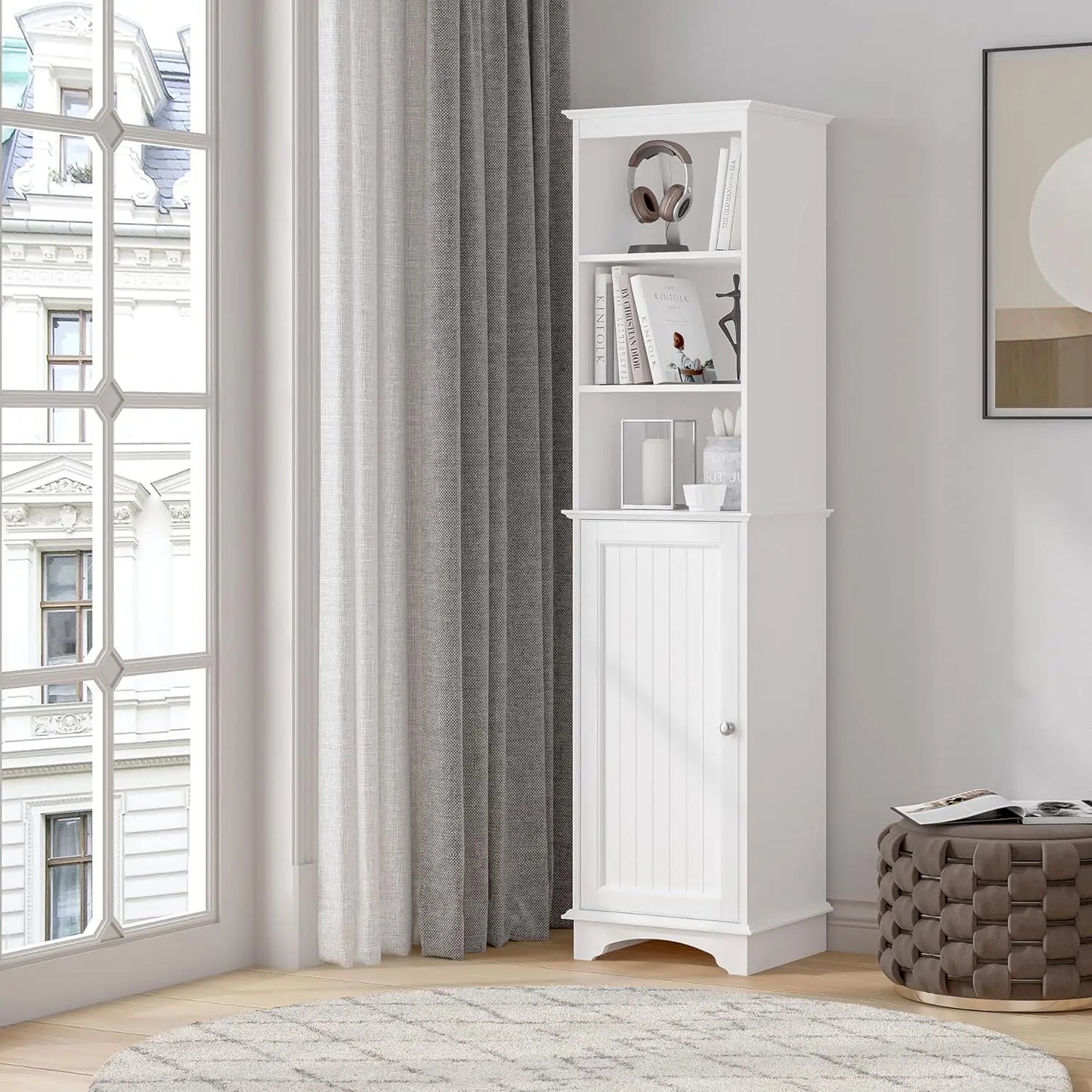 Freestanding Storage Cabinet with Three Tier Shelves