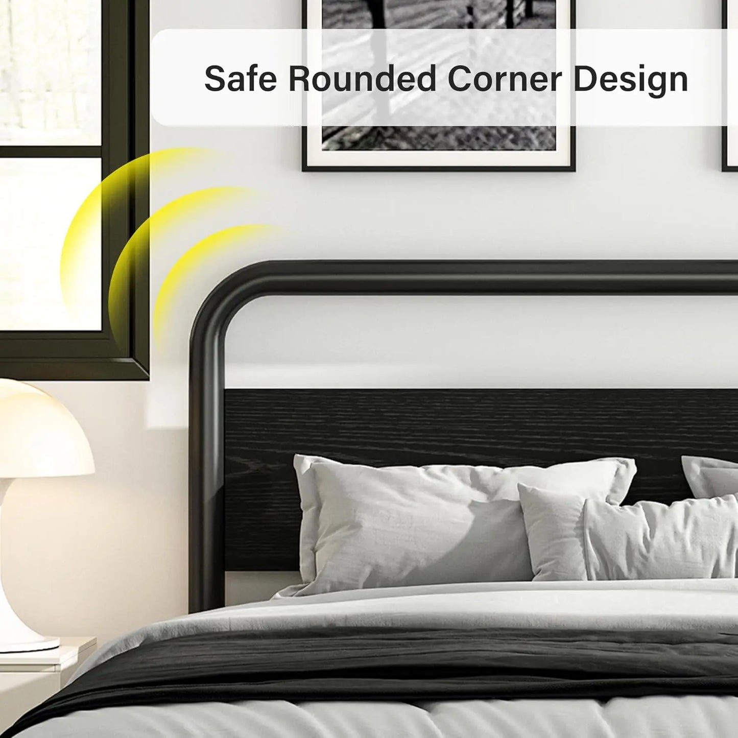 King Size Metal Bed Frame with LED Headboard and Footboard, Rustic Industrial Heavy Frame