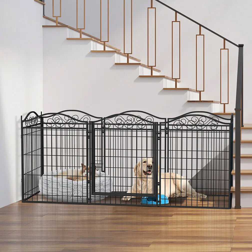 Metal Dog Foldable 8 Panel Fence with Gate for Indoor/ Outdoor