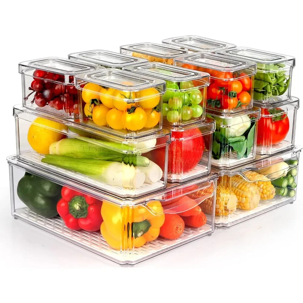 BPA Free, 14 Pack Fridge Organizer, Stackable Refrigerator Organizer Bins with Lids