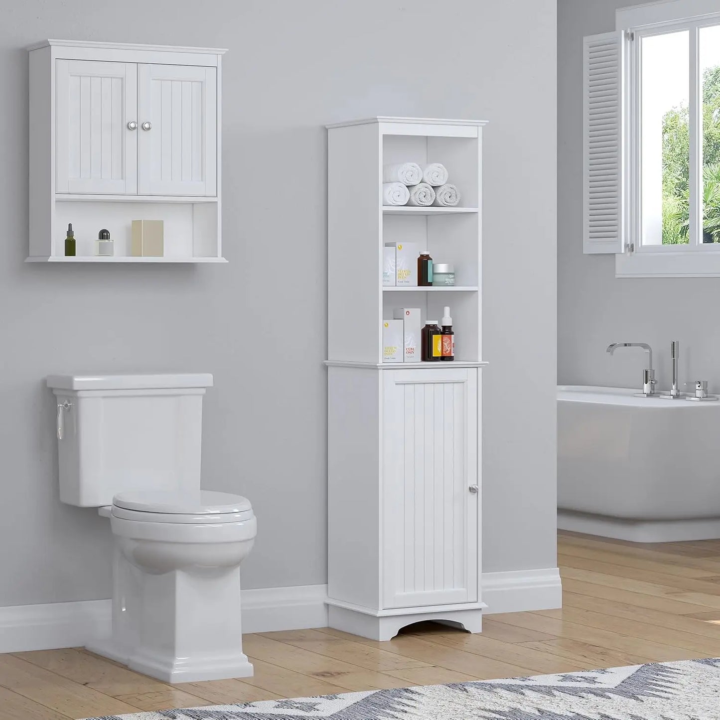 Freestanding Storage Cabinet with Three Tier Shelves